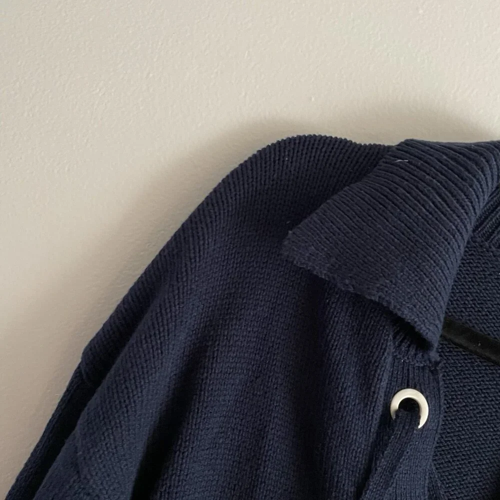 Maurices Women XS Navy Blue Preppy Coastal Relaxed Lace Up Collared Sweater NWT